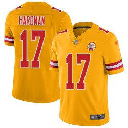 Limited Men's Mecole Hardman Gold Jersey - #17 Football Kansas City Chiefs Inverted Legend