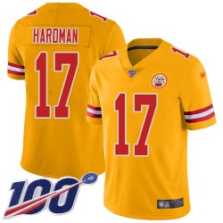 Limited Men's Mecole Hardman Gold Jersey - #17 Football Kansas City Chiefs 100th Season Inverted Legend