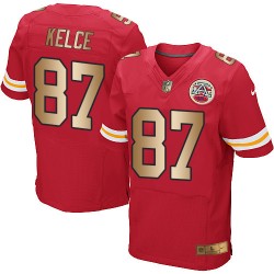 Elite Men's Travis Kelce Red/Gold Home Jersey - #87 Football Kansas City Chiefs