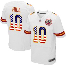 Elite Men's Tyreek Hill White Road Jersey - #10 Football Kansas City Chiefs USA Flag Fashion