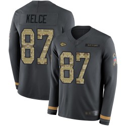 Limited Men's Travis Kelce Black Jersey - #87 Football Kansas City Chiefs Salute to Service Therma Long Sleeve