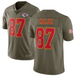 Limited Men's Travis Kelce Olive Jersey - #87 Football Kansas City Chiefs 2017 Salute to Service