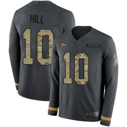 Limited Men's Tyreek Hill Black Jersey - #10 Football Kansas City Chiefs Salute to Service Therma Long Sleeve