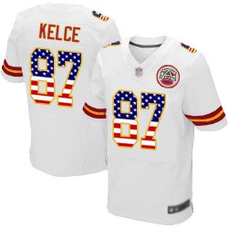 Elite Men's Travis Kelce White Road Jersey - #87 Football Kansas City Chiefs USA Flag Fashion