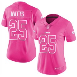 Limited Women's Armani Watts Pink Jersey - #25 Football Kansas City Chiefs Rush Fashion