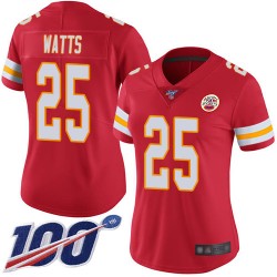 Limited Women's Armani Watts Red Home Jersey - #25 Football Kansas City Chiefs 100th Season Vapor Untouchable