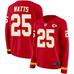 Limited Women's Armani Watts Red Jersey - #25 Football Kansas City Chiefs Therma Long Sleeve