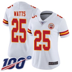Limited Women's Armani Watts White Road Jersey - #25 Football Kansas City Chiefs 100th Season Vapor Untouchable