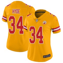 Limited Women's Carlos Hyde Gold Jersey - #34 Football Kansas City Chiefs Inverted Legend