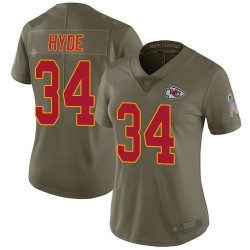 Limited Women's Carlos Hyde Olive Jersey - #34 Football Kansas City Chiefs 2017 Salute to Service