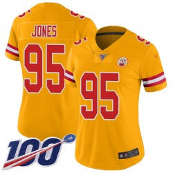 Limited Women's Chris Jones Gold Jersey - #95 Football Kansas City Chiefs 100th Season Inverted Legend