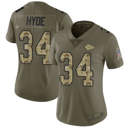Limited Women's Carlos Hyde Olive/Camo Jersey - #34 Football Kansas City Chiefs 2017 Salute to Service