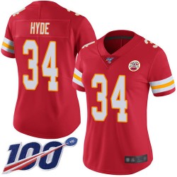 Limited Women's Carlos Hyde Red Home Jersey - #34 Football Kansas City Chiefs 100th Season Vapor Untouchable