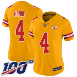 Limited Women's Chad Henne Gold Jersey - #4 Football Kansas City Chiefs 100th Season Inverted Legend