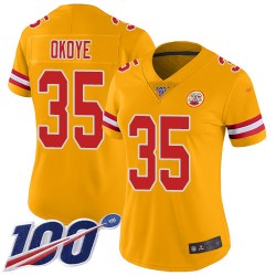 Limited Women's Christian Okoye Gold Jersey - #35 Football Kansas City Chiefs 100th Season Inverted Legend