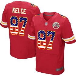Elite Men's Travis Kelce Red Home Jersey - #87 Football Kansas City Chiefs USA Flag Fashion