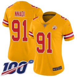 Limited Women's Derrick Nnadi Gold Jersey - #91 Football Kansas City Chiefs 100th Season Inverted Legend