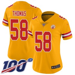 Limited Women's Derrick Thomas Gold Jersey - #58 Football Kansas City Chiefs 100th Season Inverted Legend