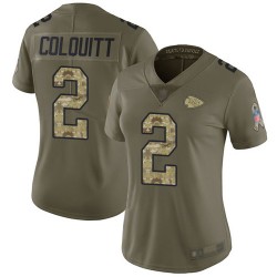 Nike Kansas City Chiefs No2 Dustin Colquitt Olive/Camo Women's Super Bowl LV Bound Stitched NFL Limited 2017 Salute To Service Jersey