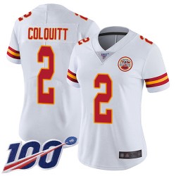 Limited Women's Dustin Colquitt White Road Jersey - #2 Football Kansas City Chiefs 100th Season Vapor Untouchable