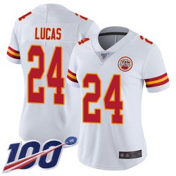 Limited Women's Jordan Lucas White Road Jersey - #24 Football Kansas City Chiefs 100th Season Vapor Untouchable