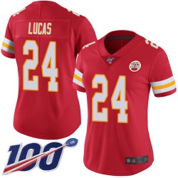 Limited Women's Jordan Lucas Red Home Jersey - #24 Football Kansas City Chiefs 100th Season Vapor Untouchable
