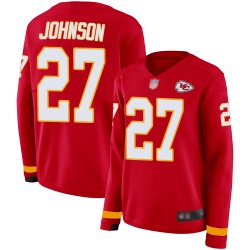 Limited Women's Larry Johnson Red Jersey - #27 Football Kansas City Chiefs Therma Long Sleeve