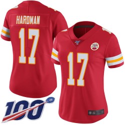 Limited Women's Mecole Hardman Red Home Jersey - #17 Football Kansas City Chiefs 100th Season Vapor Untouchable