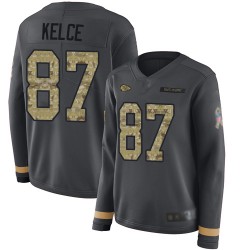 Limited Women's Travis Kelce Black Jersey - #87 Football Kansas City Chiefs Salute to Service Therma Long Sleeve