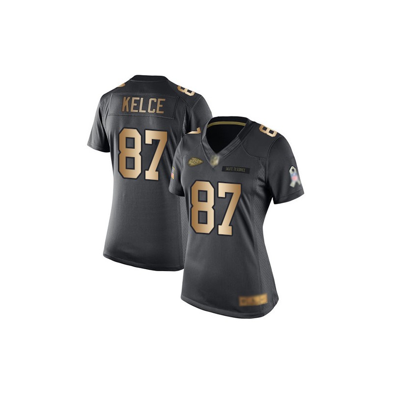 Limited Women's Travis Kelce Black/Gold Jersey - #87 Football Kansas City  Chiefs Salute to Service Size S