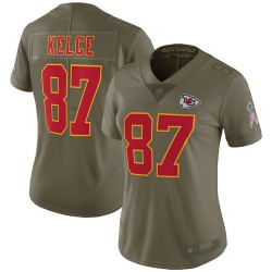 Limited Women's Travis Kelce Olive Jersey - #87 Football Kansas City Chiefs 2017 Salute to Service