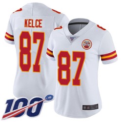 Limited Women's Travis Kelce White Road Jersey - #87 Football Kansas City Chiefs 100th Season Vapor Untouchable