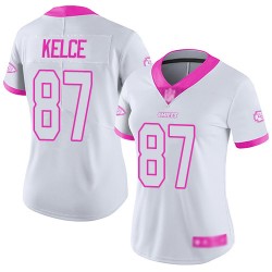 Limited Women's Travis Kelce White/Pink Jersey - #87 Football Kansas City Chiefs Rush Fashion