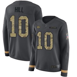 Limited Women's Tyreek Hill Black Jersey - #10 Football Kansas City Chiefs Salute to Service Therma Long Sleeve