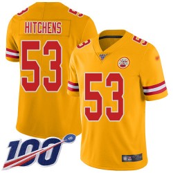 Limited Youth Anthony Hitchens Gold Jersey - #53 Football Kansas City Chiefs 100th Season Inverted Legend