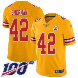 Limited Youth Anthony Sherman Gold Jersey - #42 Football Kansas City Chiefs 100th Season Inverted Legend