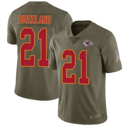 Limited Youth Bashaud Breeland Olive Jersey - #21 Football Kansas City Chiefs 2017 Salute to Service