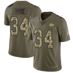 Limited Youth Carlos Hyde Olive/Camo Jersey - #34 Football Kansas City Chiefs 2017 Salute to Service
