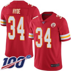 Limited Youth Carlos Hyde Red Home Jersey - #34 Football Kansas City Chiefs 100th Season Vapor Untouchable