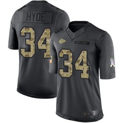 Limited Youth Carlos Hyde Black Jersey - #34 Football Kansas City Chiefs 2016 Salute to Service