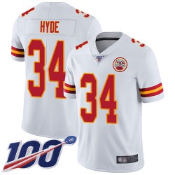 Limited Youth Carlos Hyde White Road Jersey - #34 Football Kansas City Chiefs 100th Season Vapor Untouchable