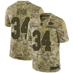 Limited Youth Carlos Hyde Camo Jersey - #34 Football Kansas City Chiefs 2018 Salute to Service