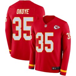Limited Youth Christian Okoye Red Jersey - #35 Football Kansas City Chiefs Therma Long Sleeve