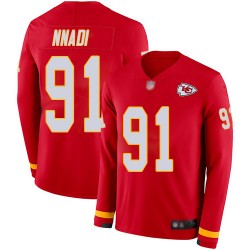Limited Youth Derrick Nnadi Red Jersey - #91 Football Kansas City Chiefs Therma Long Sleeve