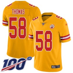 Limited Youth Derrick Thomas Gold Jersey - #58 Football Kansas City Chiefs 100th Season Inverted Legend