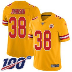 Limited Youth Dontae Johnson Gold Jersey - #38 Football Kansas City Chiefs 100th Season Inverted Legend