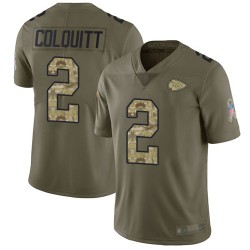 Limited Youth Dustin Colquitt Olive/Camo Jersey - #2 Football Kansas City Chiefs 2017 Salute to Service