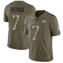 Limited Youth Harrison Butker Olive/Camo Jersey - #7 Football Kansas City Chiefs 2017 Salute to Service