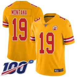 Limited Youth Joe Montana Gold Jersey - #19 Football Kansas City Chiefs 100th Season Inverted Legend