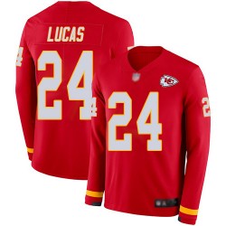 Limited Youth Jordan Lucas Red Jersey - #24 Football Kansas City Chiefs Therma Long Sleeve